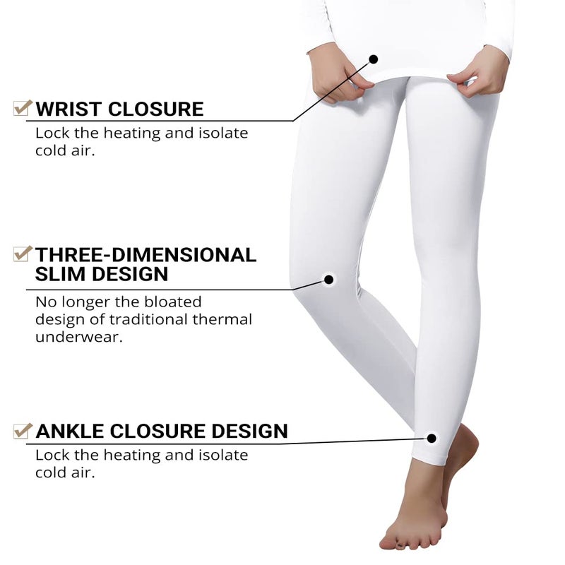 HEROBIKER Thermal Underwear Women Ultra-Soft Set Base Layer Top & Bottom Long Johns Fleece Lined White Large - Image 3
